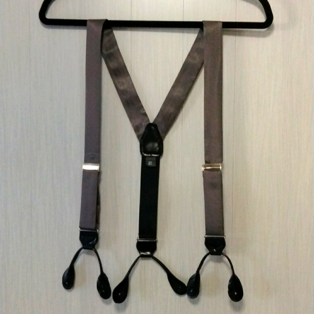 Overall straps one sz color gray black leather suspenders in excellent condition